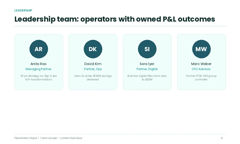 Leadership team presentation consulting firm slide